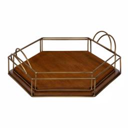 Kate and Laurel Westland Mid-Century Modern Wood and Metal Nesting Tray Set, Brown and Gold thumbnail 1