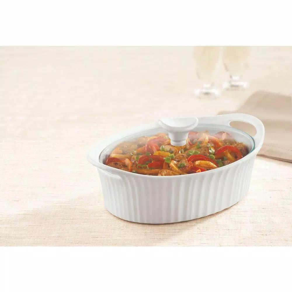 Corningware French White 1.5-Qt Oval Ceramic Casserole Dish with Glass Lid