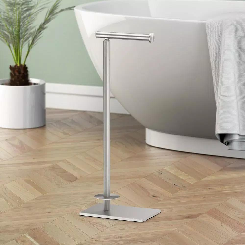 Gatco Latitude II Square Freestanding Toilet Paper Holder with Storage, Satin Nickel