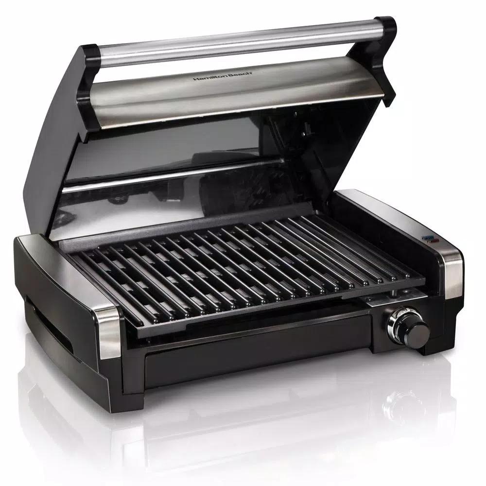 Hamilton Beach Searing Grill 118 sq. in. Stainless Steel Indoor Countertop Grill with Non-Stick Plates