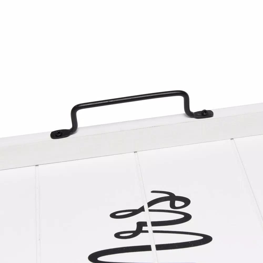 Elegant Designs White Wash Wooden Decorative Serving Tray with Black Metal Handles - Mr. and Mrs. Farmhouse Style