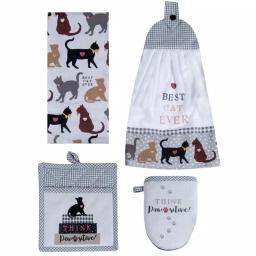 Kay Dee Fur Real Pets Cat Themed Cotton Kitchen Textile Set, 4-Piece Tan Pot Holder & Towel Set thumbnail 1