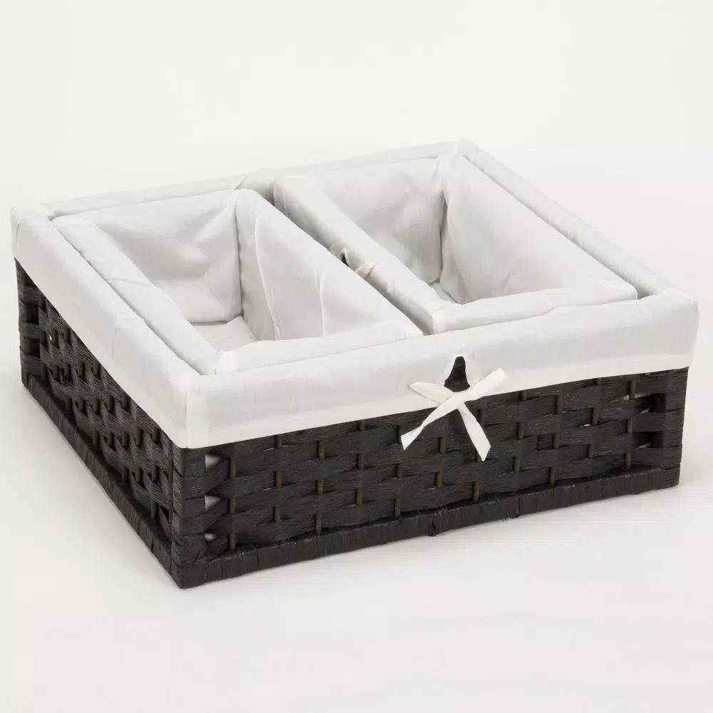 Household Essentials Black Paper Rope Wicker Utility Basket Set of 3 with Washable Cotton Liners