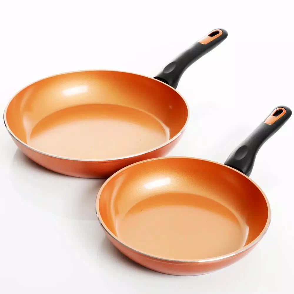 Gibson Home Hummington 2-Piece Aluminum Ceramic Nonstick Frying Pan Set, Metallic Copper