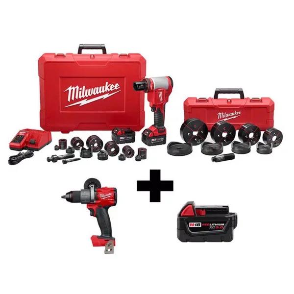 Milwaukee M18 Force Logic 10T Knockout Tool Kit with M18 FUEL Hammer Drill & 5.0 Ah Battery