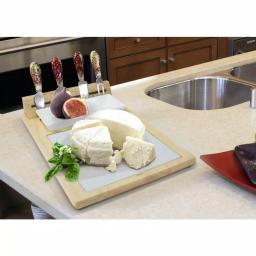 Epicureanist Sonoma Cheese Tray Serving Set with Bamboo Board, Glass Center, and Ceramic Dish thumbnail 5