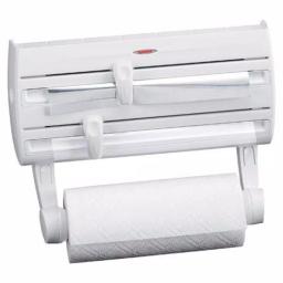 HOUSEHOLD ESSENTIALS Leifheit Wall Mount Paper Towel Holder with Spice Rack and Foil/Plastic Wrap Dispensers, White thumbnail 1