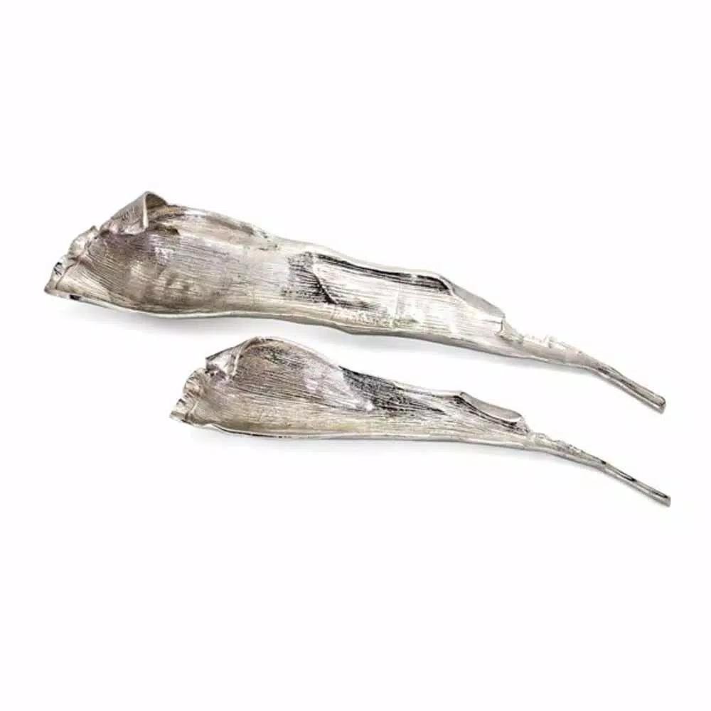 IMAX Crowder Decorative Organic Cast Aluminum Trays, Set of 2, Silver Finish