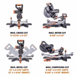 Evolution Power Tools Evolution R255SMSDB+ 10 in. 15 Amp Dual Bevel Sliding Miter Saw with Laser Guide thumbnail 3