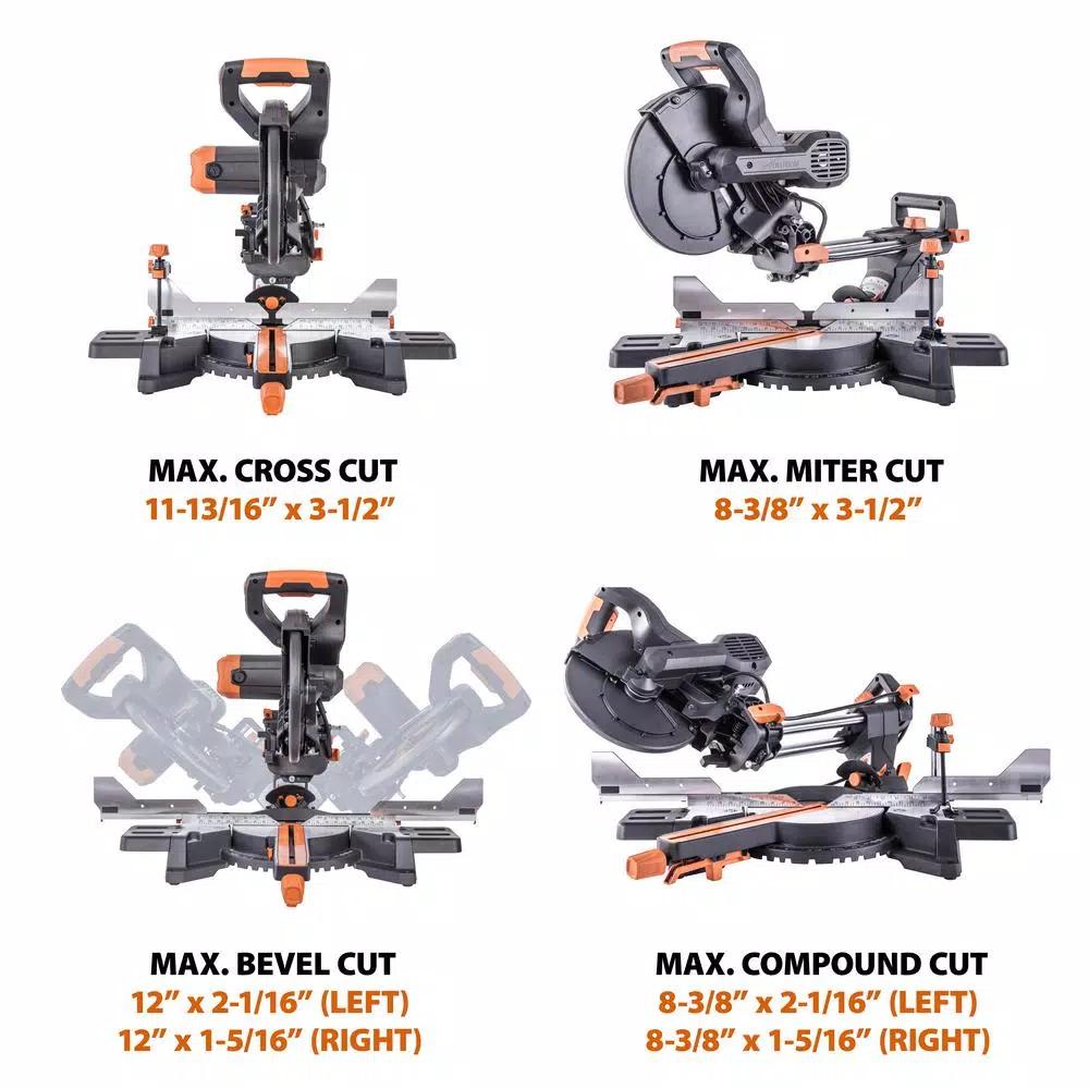 Evolution Power Tools Evolution R255SMSDB+ 10 in. 15 Amp Dual Bevel Sliding Miter Saw with Laser Guide