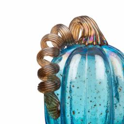 Glitzhome Set of 3 Blue Hand-Blown Glass Pumpkins - Decorative Tabletop Autumn Ornament thumbnail 5