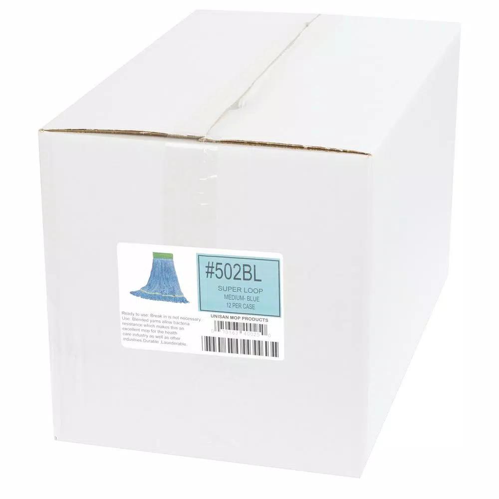 Boardwalk Super Loop Medium Wet Mop Head, 4-Ply Cotton/Synthetic Yarn, Blue, 12/Carton