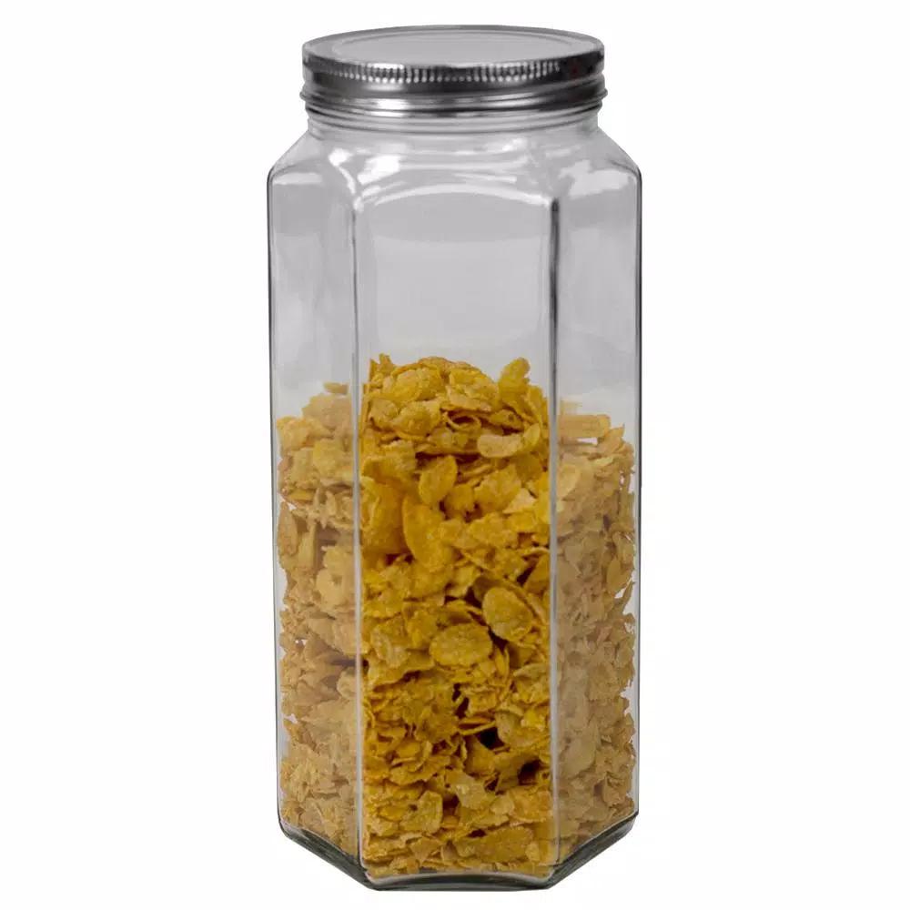 Unbranded 61 oz. Large Hexagon Glass Canister with Brushed Stainless Steel Twist-On Lid
