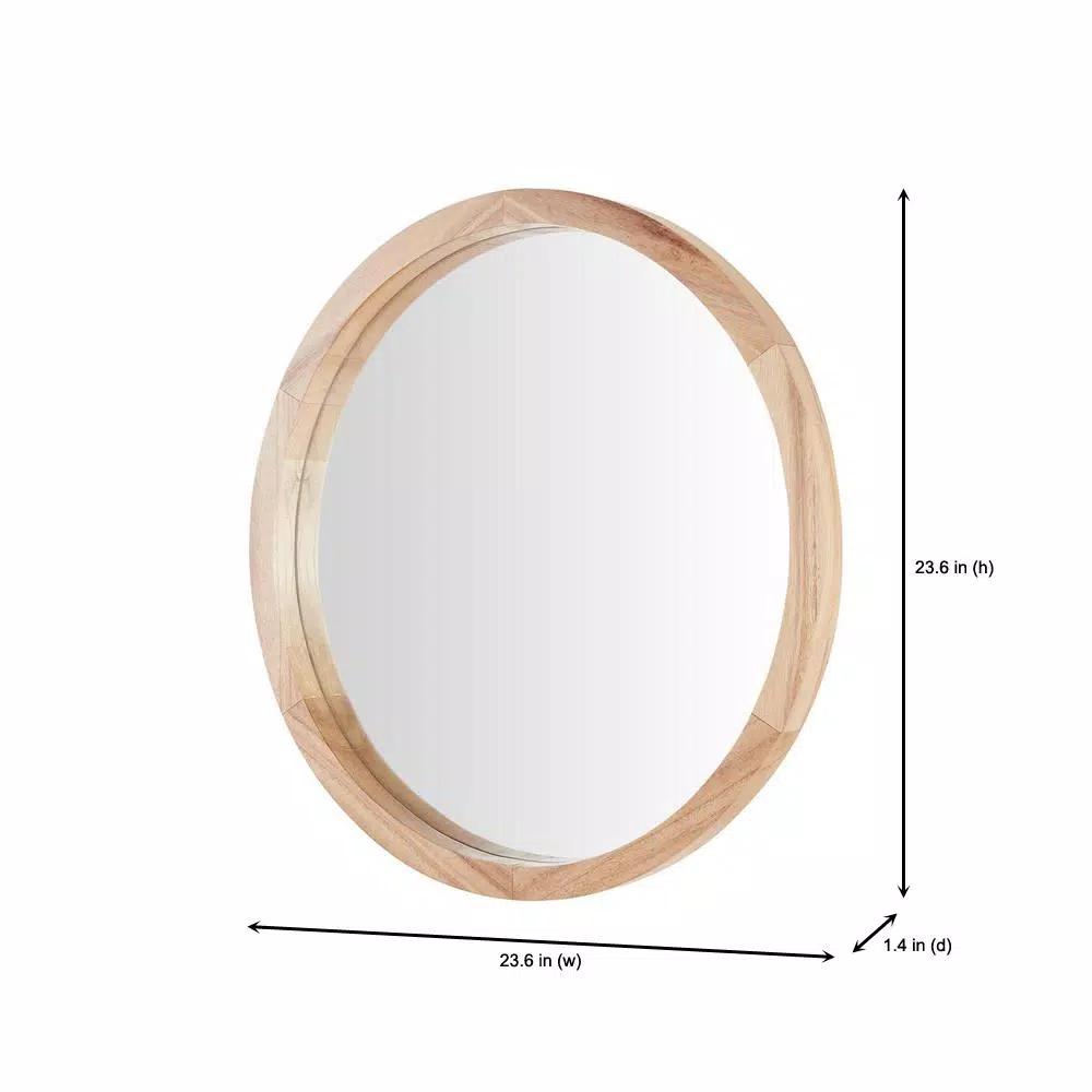 Home Decorators Collection Round Natural Wood Accent Mirror, Brown, 24 in.