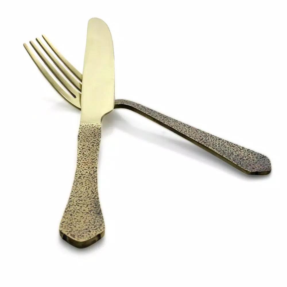 Gibson Elite Zambezi 5-Piece Gold Hammer Texture Stainless Steel Flatware Set, Service for 1