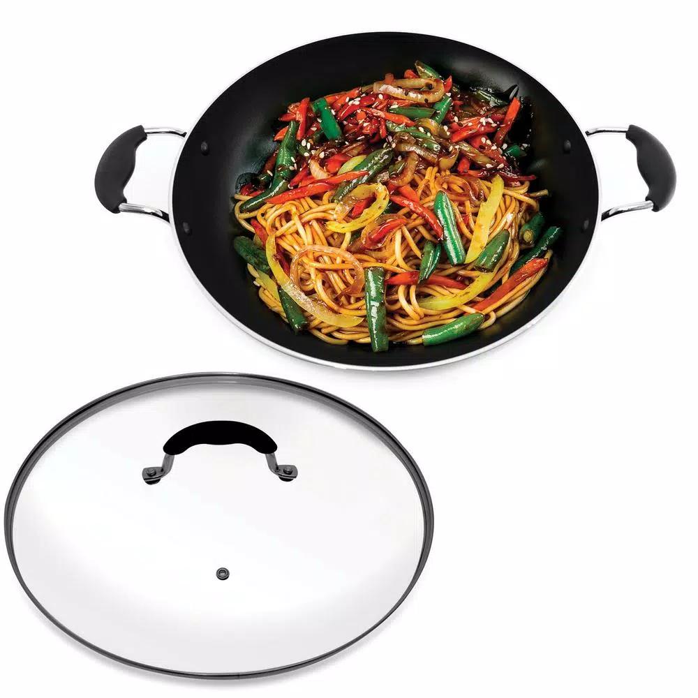 Starfrit Jumbo Nonstick Aluminum Wok with Tempered Glass Lid, 15 in.