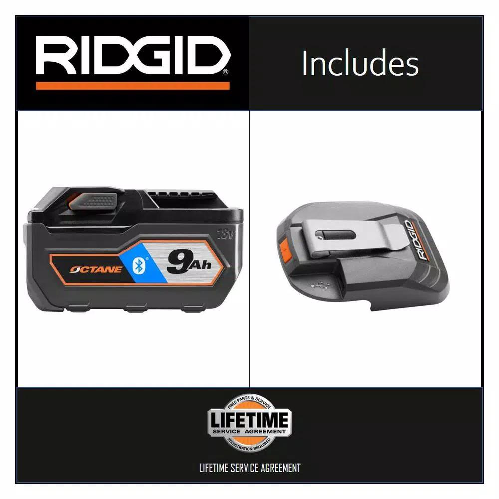RIDGID 18V OCTANE 9.0 Ah Bluetooth Lithium-Ion Battery & USB Portable Power Source Combo Kit