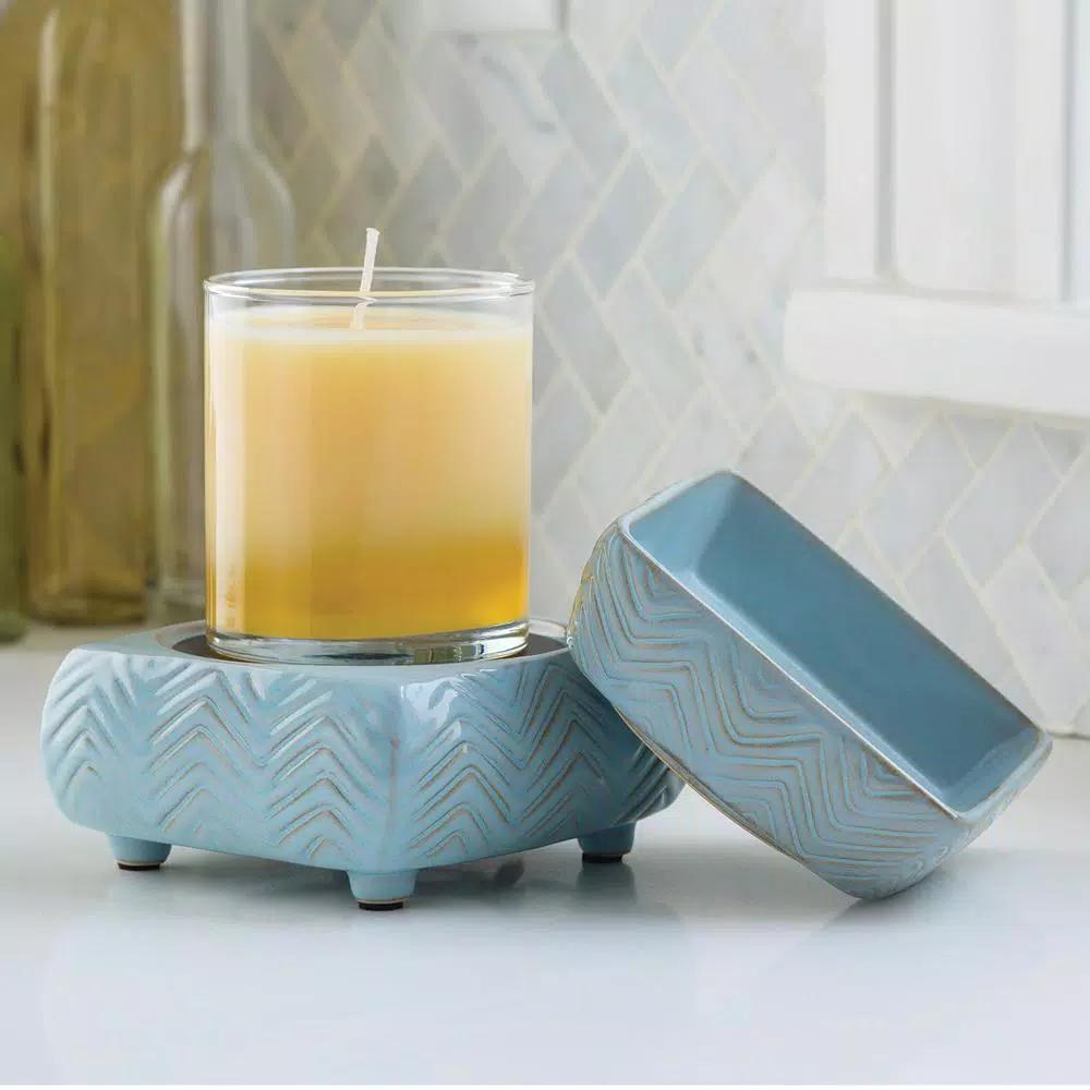 Candle Warmers Etc 5.2 in. Chevron 2-in-1 Classic Fragrance Warmer - Sky Blue Reactive Glaze
