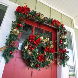 Village Lighting Company 9 ft. Pre-Lit Red Magnolia Christmas Garland with 100 LED Mini Lights thumbnail 5