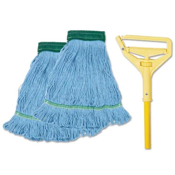 Boardwalk Looped-End String Mop Kit with 60 in. Composite Handle, Blue/Yellow
