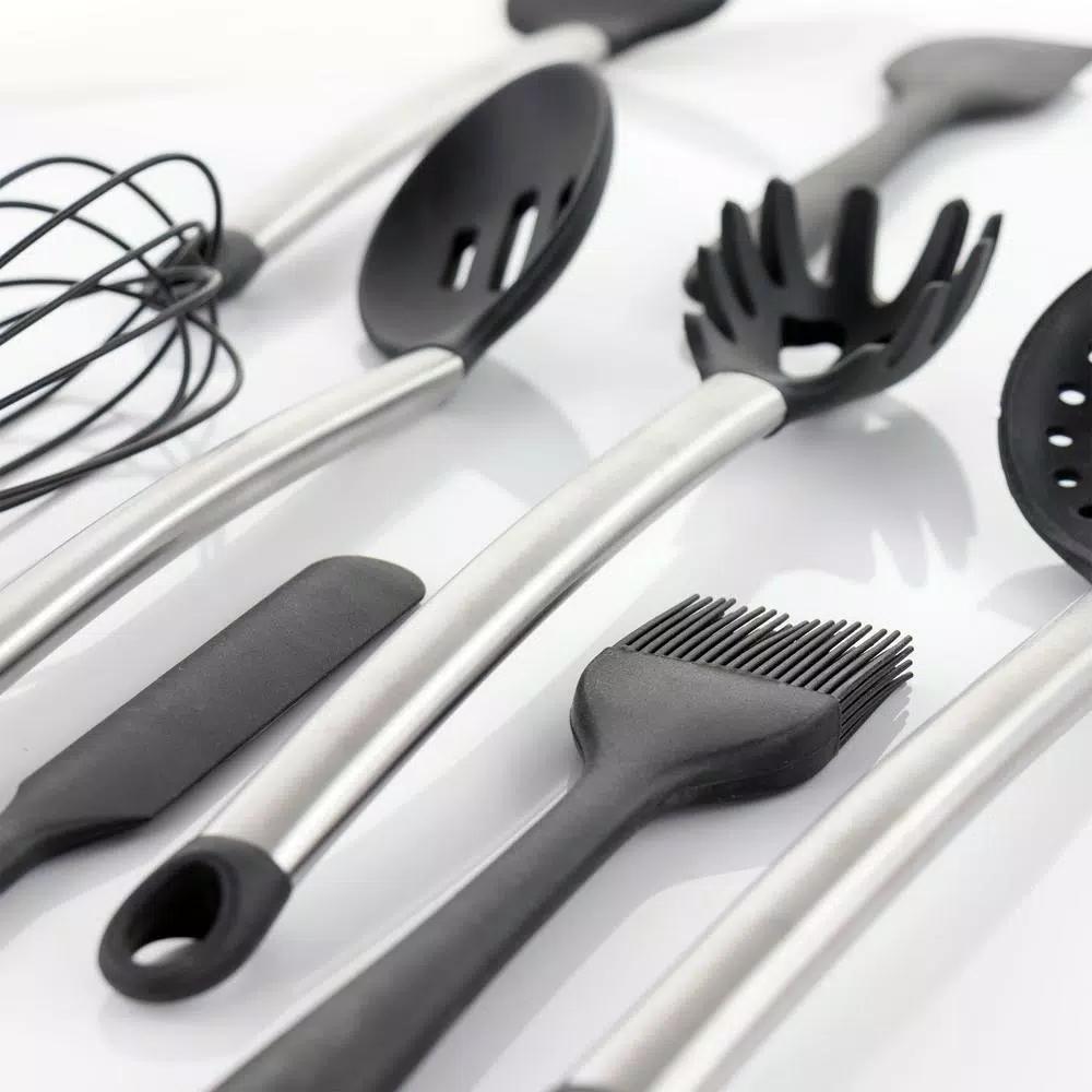 MegaChef 14-Piece Gray Silicone and Stainless Steel Kitchen Utensil Set