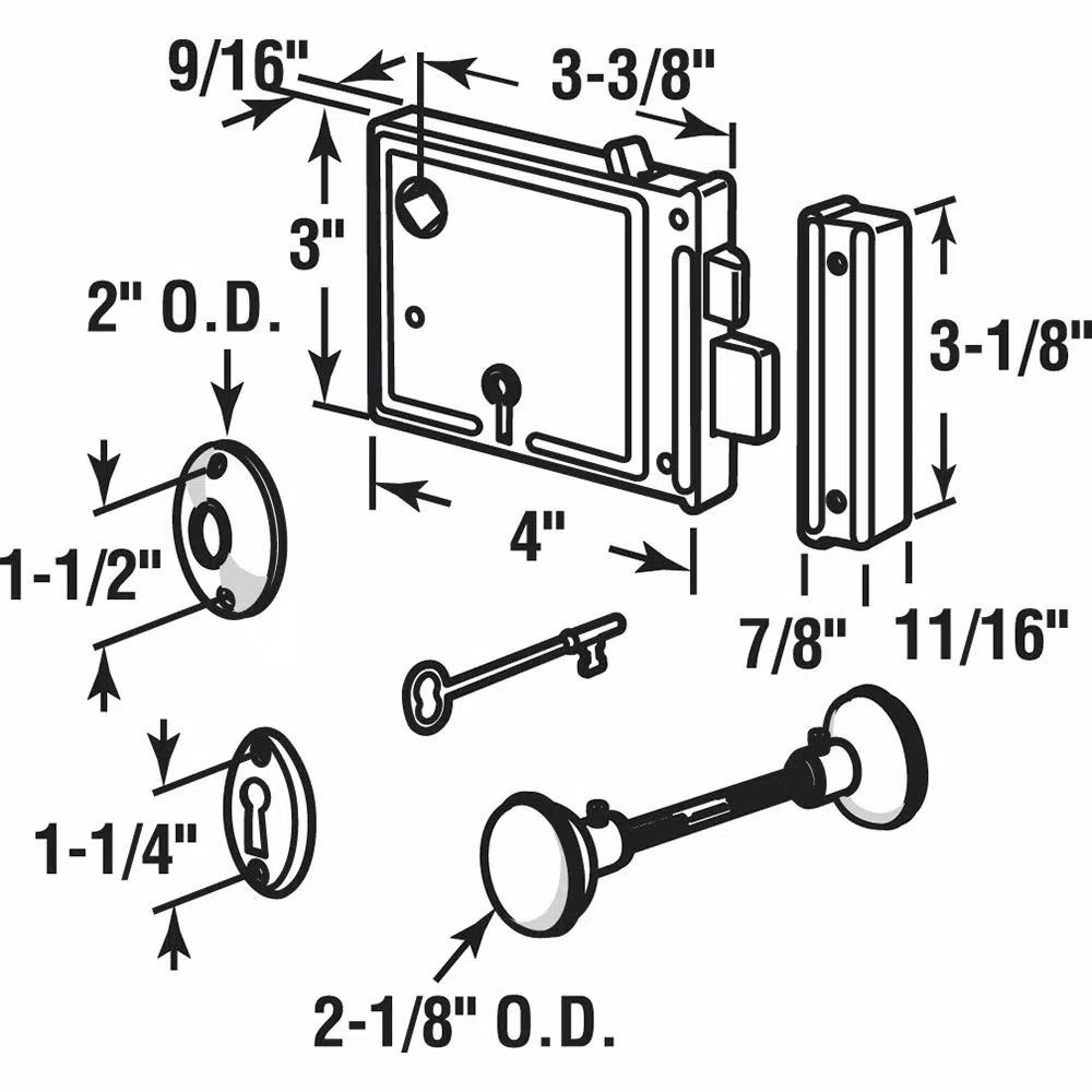 Prime-Line Horizontal Bit Key Lock Set with Brass Plated Knobs, Black Housing, 3-3/8 in. Backset