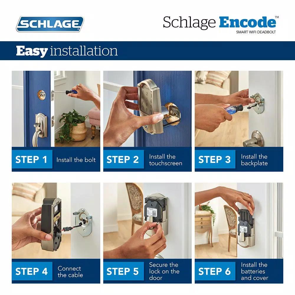 Schlage Encode Smart Wi-Fi Deadbolt with Camelot Handleset and Georgian Knob, Matte Black