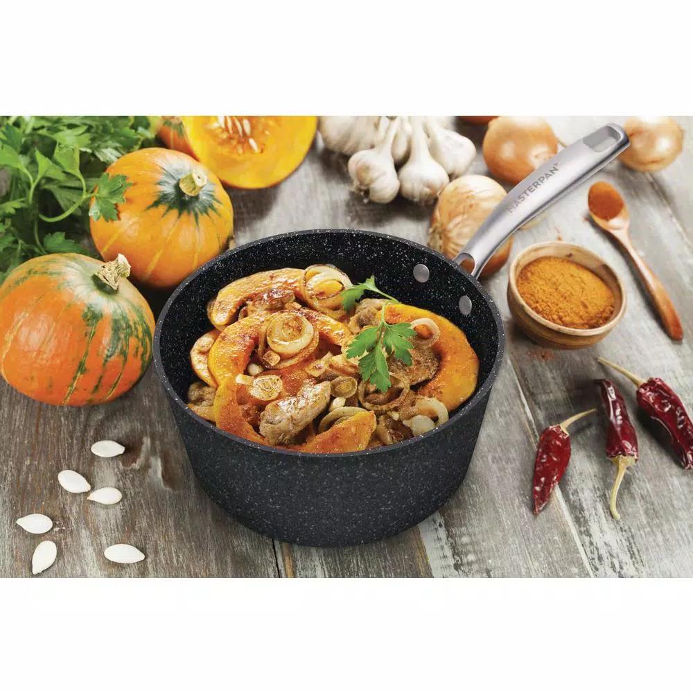 MasterPan Granite Ultra 2 qt. Cast Aluminum Nonstick Saucepan with Glass Lid, Black