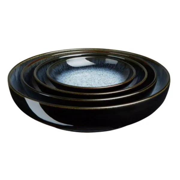 Denby Halo 4-Piece Nesting Ceramic Stoneware Serving Bowl Set, Blue/Black