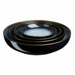 Denby Halo 4-Piece Nesting Ceramic Stoneware Serving Bowl Set, Blue/Black thumbnail 1