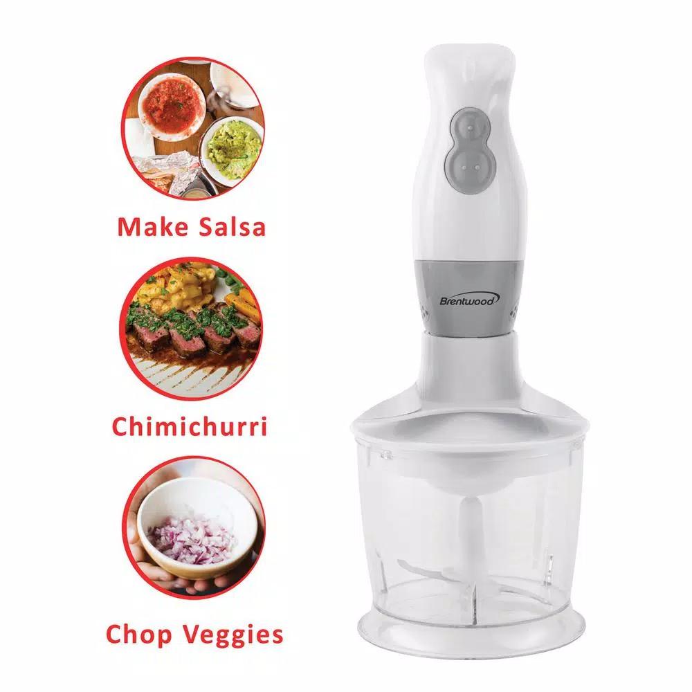 Brentwood Appliances 2-Speed White Handheld Immersion Mixer and Food Processor with Balloon Whisk