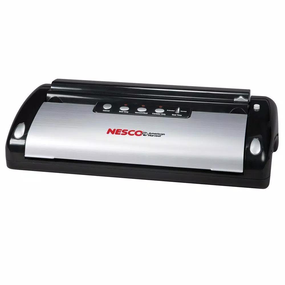 Nesco VS-02 Black Food Vacuum Sealer with Built-in Bag Cutter and Roll Storage