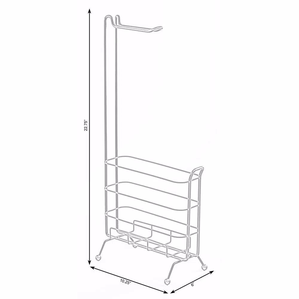 Basicwise Black Metal Toilet Paper Holder and Magazine Rack, Freestanding Dual-Purpose Bathroom Storage
