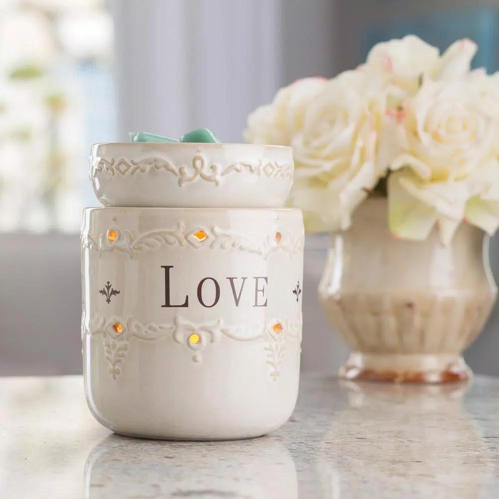 Candle Warmers Etc 8.8 in. Live, Laugh, Love Ivory Reactive Glazed Fragrance Warmer