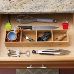 Unbranded Natural Bamboo Drawer Organizer - 4 Compartment Long Slim Storage Tray, 17.5 x 4 in. thumbnail 3