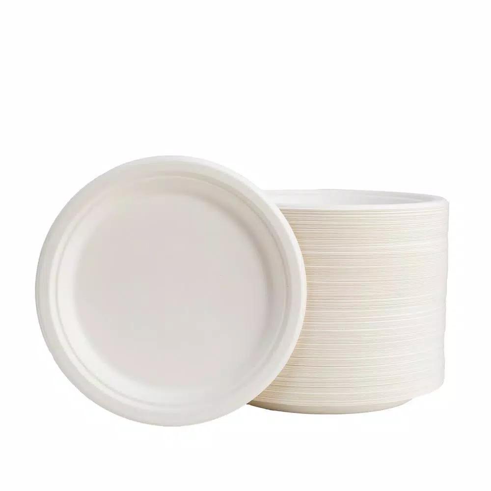 Unbranded 9 in. White Sugarcane Plates, Eco-Friendly & Compostable (300 Pack)