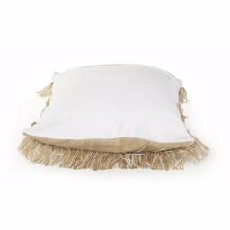 LR Home Beige and White Neutral Fringed Throw Pillow, 20 x 20 in., Geometric Embroidery thumbnail 3