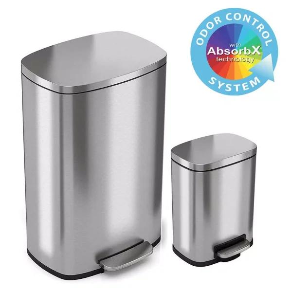 iTouchless SoftStep Stainless Steel Step Trash Can Combo Set, 13.2 Gal. & 1.32 Gal.