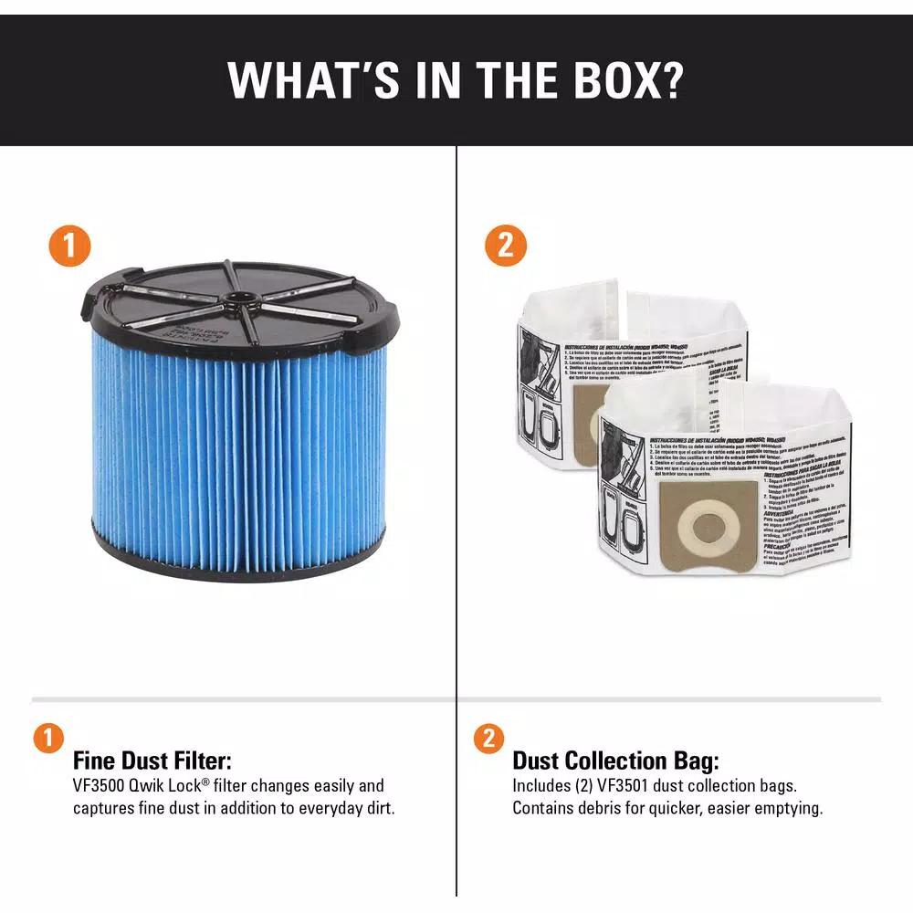 RIDGID VF3511 Filter Kit with VF3500 Fine Dust Filter and (2) VF3501 Dust Bags for 3 to 4.5 Gal. Wet/Dry Vacuums