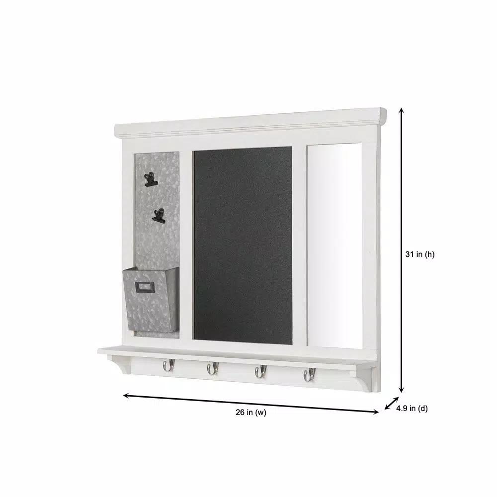 Home Decorators Collection White Wood Multi-Function Wall Organizer with Chalkboard and Hooks