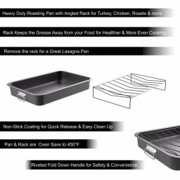 Classic Cuisine Heavy Duty Nonstick Carbon Steel Roasting Pan with Angled Rack thumbnail 4
