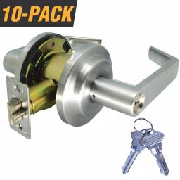 Premier Lock Satin Chrome Grade 2 Entry Door Lever Lock Set, 10-Pack with Master Key, SC1 Keyway thumbnail 1