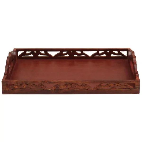 Benzara Carved Brown Wooden Serving Tray with Intricate Cutout Handles