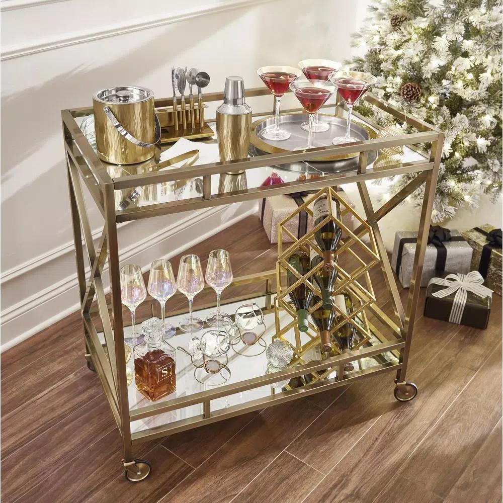 DANYA B Sparkling Gold Iron 9-Bottle Wine Rack - Modern Tabletop Storage