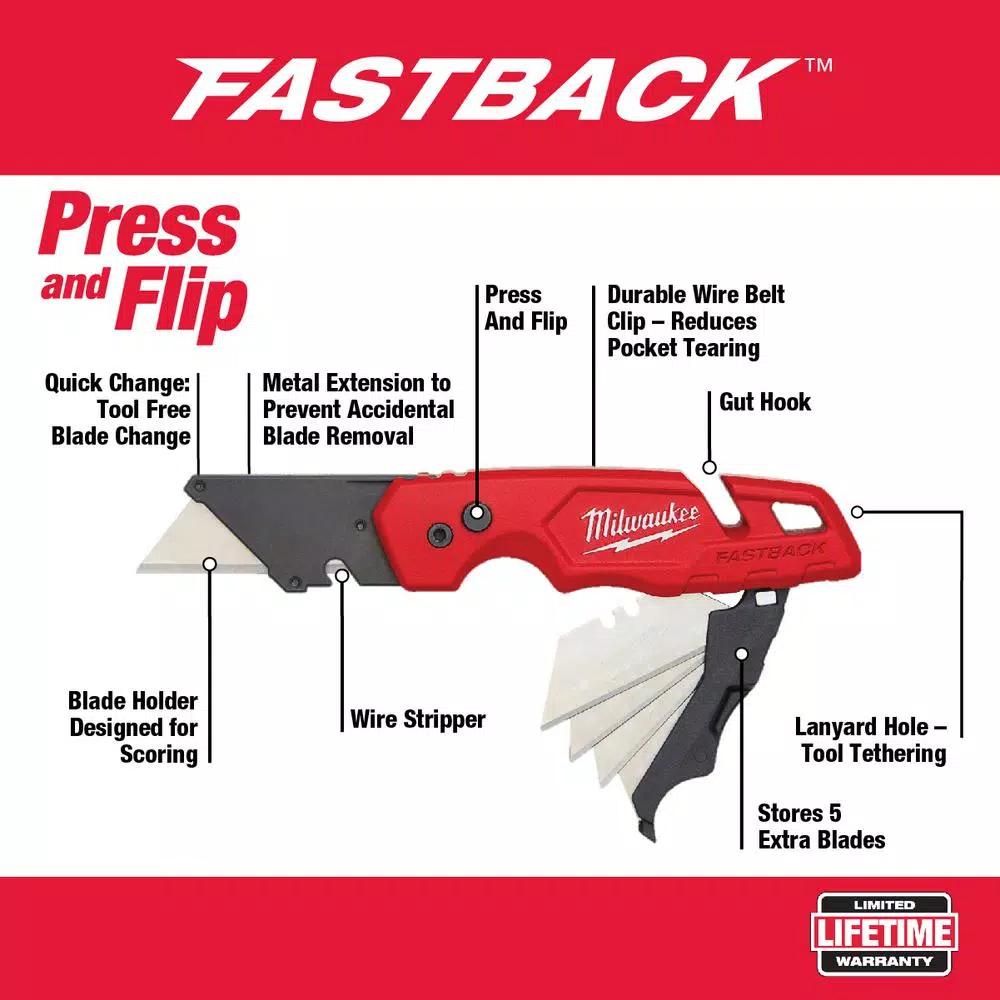 Milwaukee FASTBACK Folding Utility Knife with Blade Storage and Gut Hook