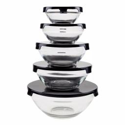 Chef Buddy 10-Piece Glass Bowl Set with Airtight Black Lids thumbnail 6