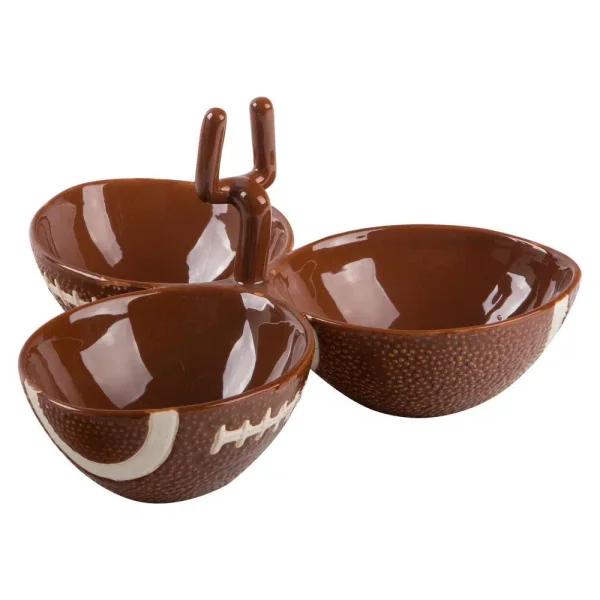 Home Essentials 13 in. Ceramic Football Shaped 3-Section Divided Serving Bowl