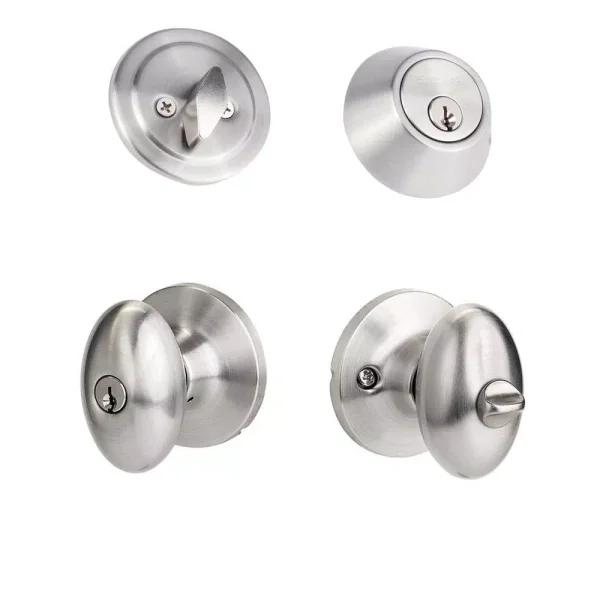 Sure-Loc Hardware Arapaho Satin Nickel Egg Shaped Keyed Entry Knob and Deadbolt Combo Pack