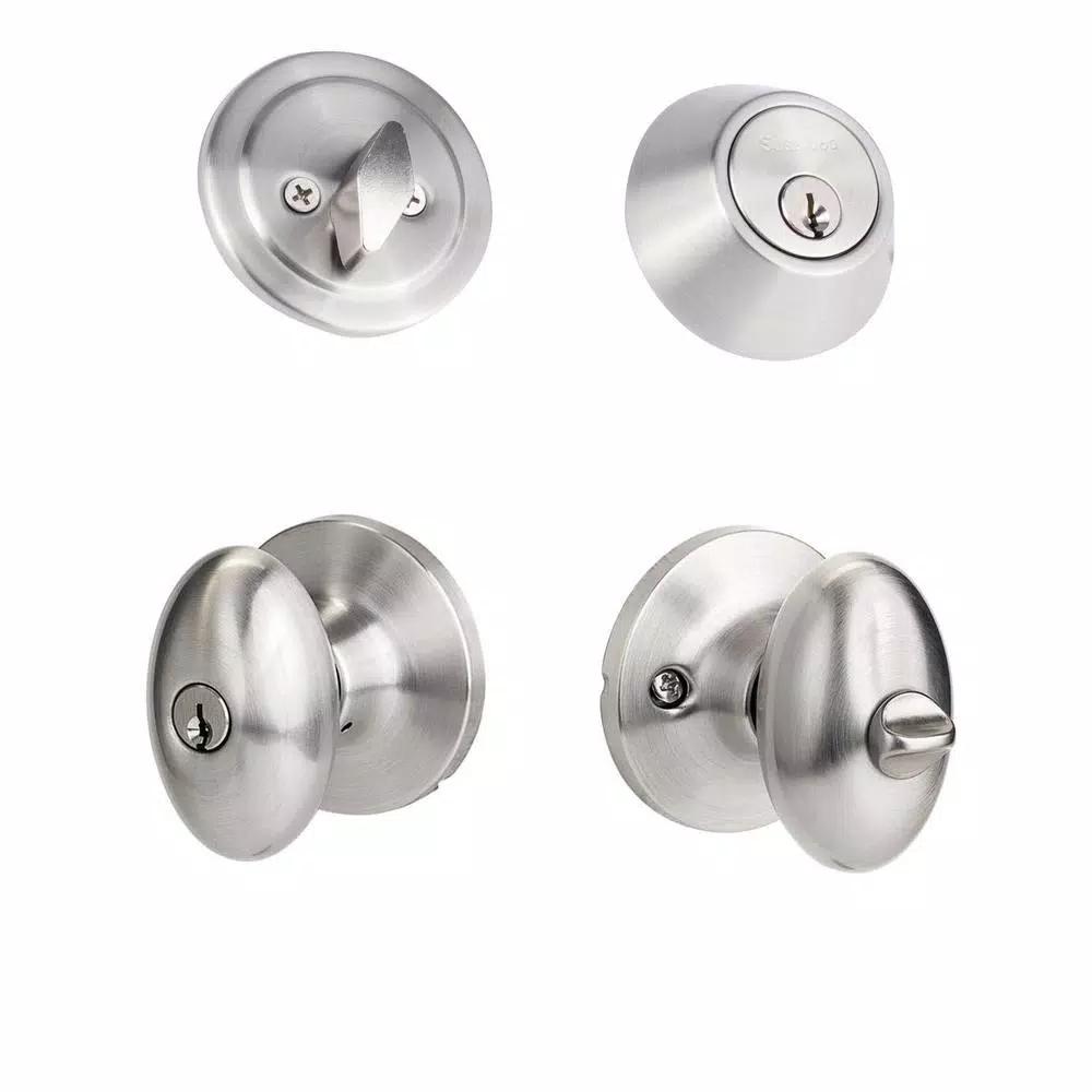Sure-Loc Hardware Arapaho Satin Nickel Egg Shaped Keyed Entry Knob and Deadbolt Combo Pack