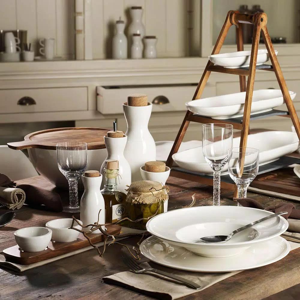 Villeroy & Boch Artesano Acacia Wood Serving Tray, Elliptical Divided Serving Dish